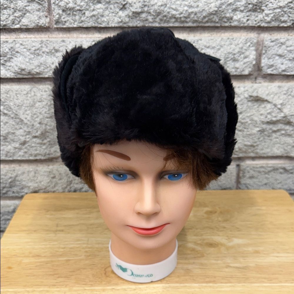 Black Ushanka Rabbit Fur Hat